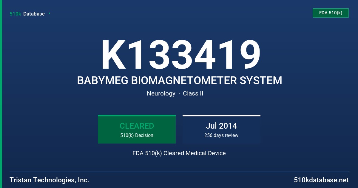 K133419 BABYMEG BIOMAGNETOMETER SYSTEM FDA 510(k) Cleared Medical Device