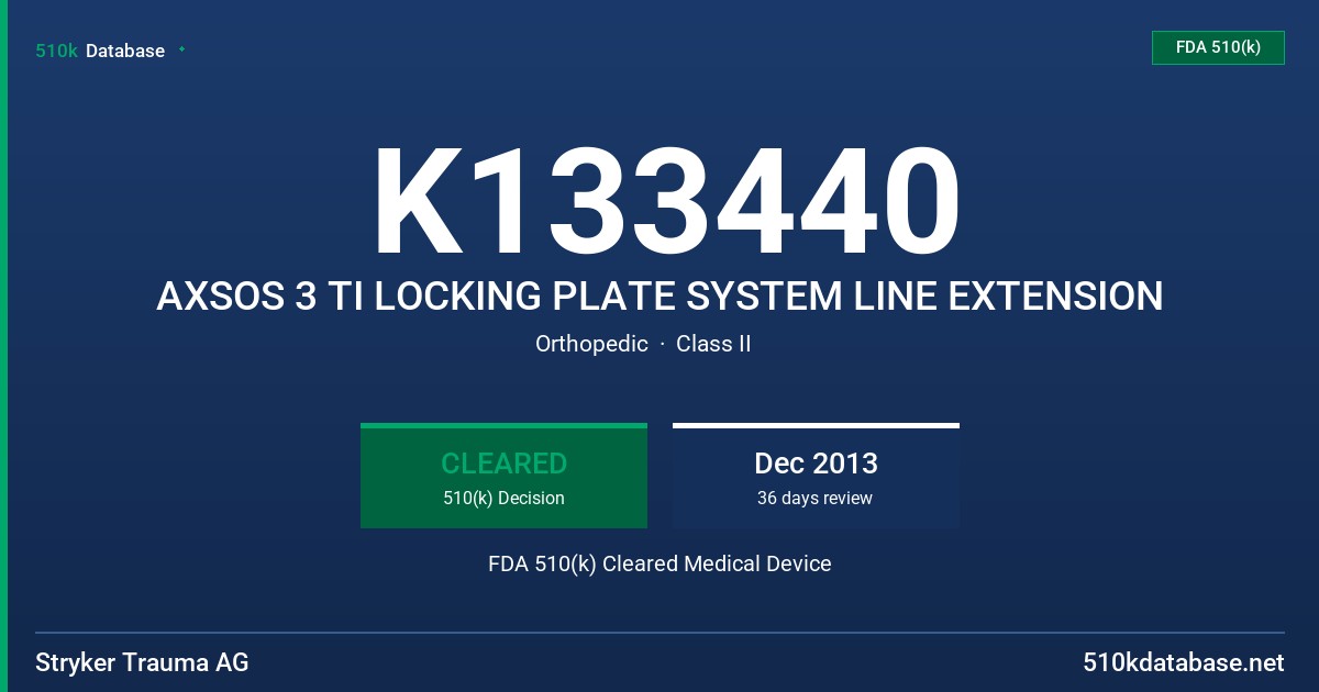 K133440 AXSOS 3 TI LOCKING PLATE SYSTEM LINE EXTENSION FDA 510(k) Cleared Medical Device