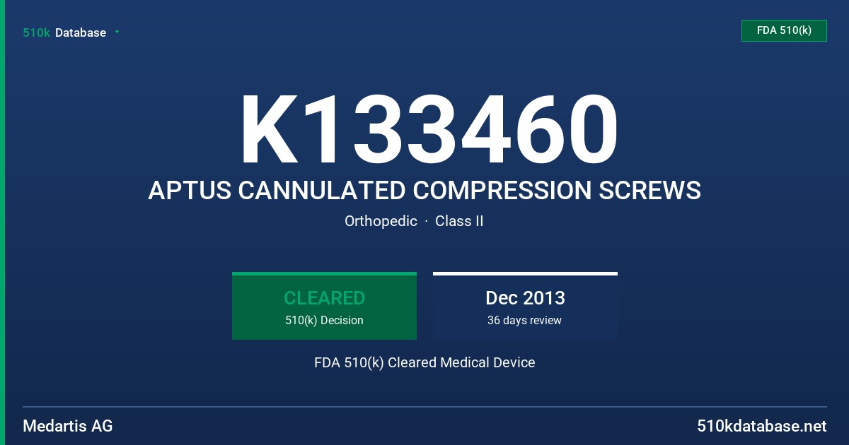 K133460 APTUS CANNULATED COMPRESSION SCREWS FDA 510(k) Cleared Medical Device