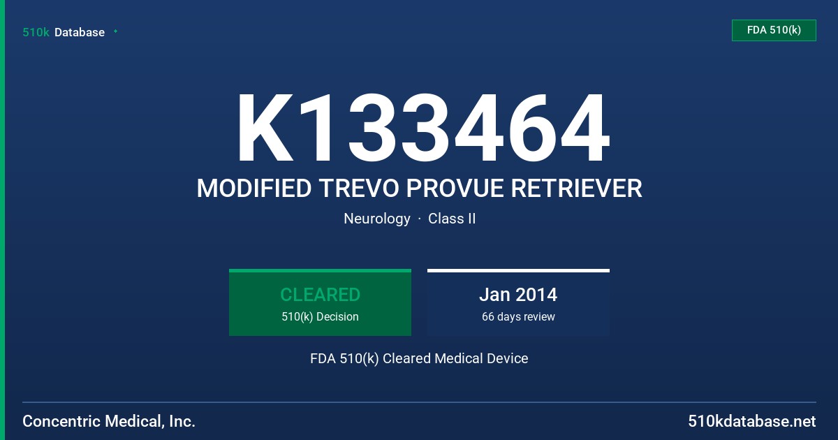 K133464 MODIFIED TREVO PROVUE RETRIEVER FDA 510(k) Cleared Medical Device