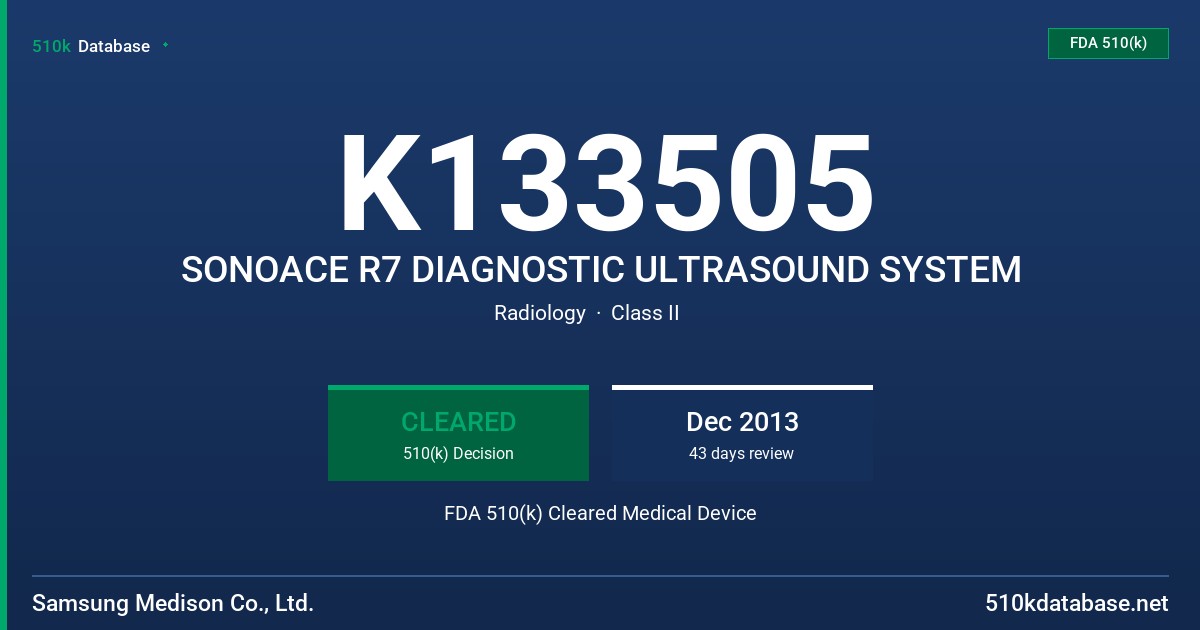 K133505 SONOACE R7 DIAGNOSTIC ULTRASOUND SYSTEM FDA 510(k) Cleared Medical Device