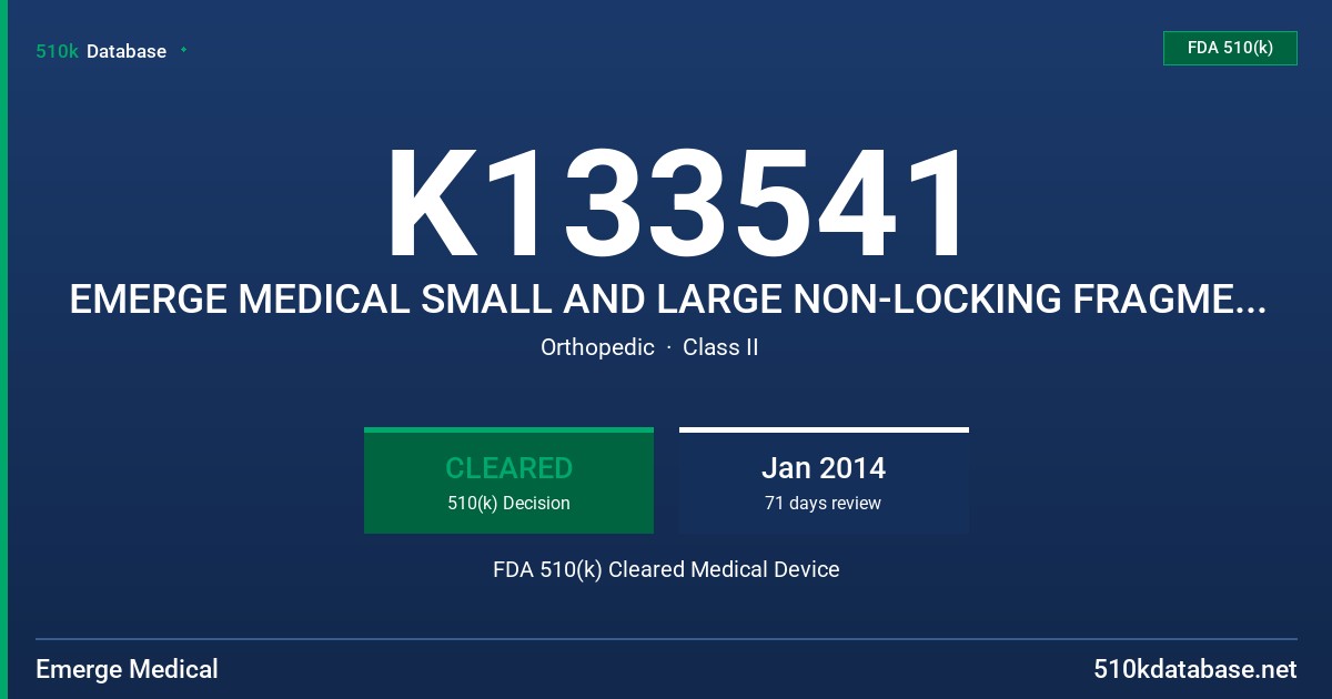 K133541 EMERGE MEDICAL SMALL AND LARGE NON-LOCKING FRAGMENT PLATE SYSTEM FDA 510(k) Cleared Medical Device