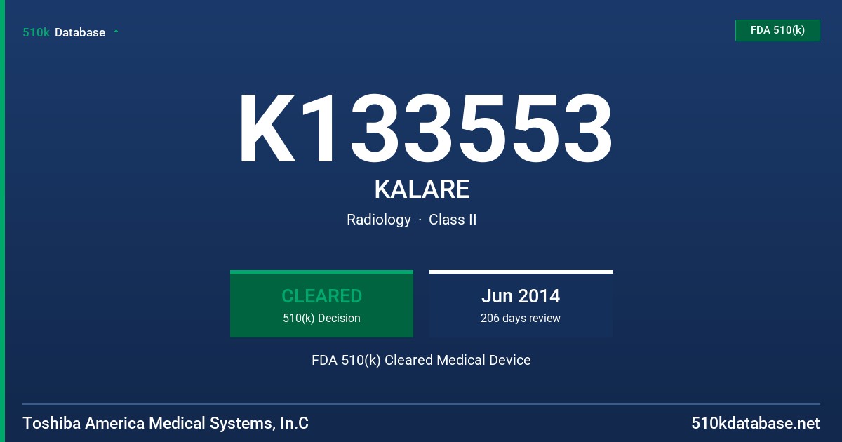 K133553 KALARE FDA 510(k) Cleared Medical Device