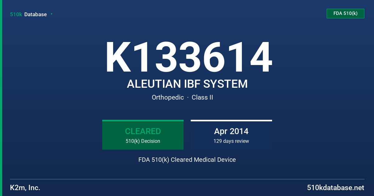 K133614 ALEUTIAN IBF SYSTEM FDA 510(k) Cleared Medical Device