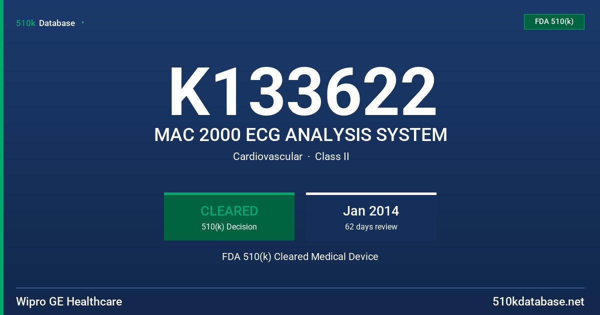 K133622 MAC 2000 ECG ANALYSIS SYSTEM FDA 510(k) Cleared Medical Device
