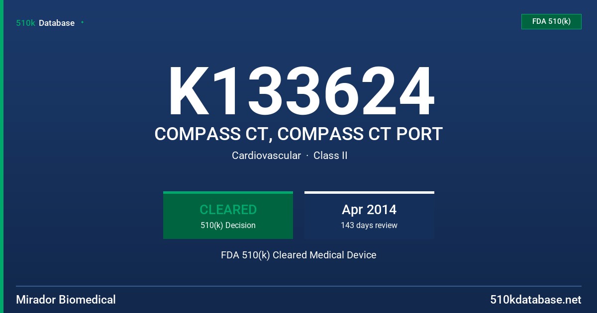 K133624 COMPASS CT, COMPASS CT PORT FDA 510(k) Cleared Medical Device