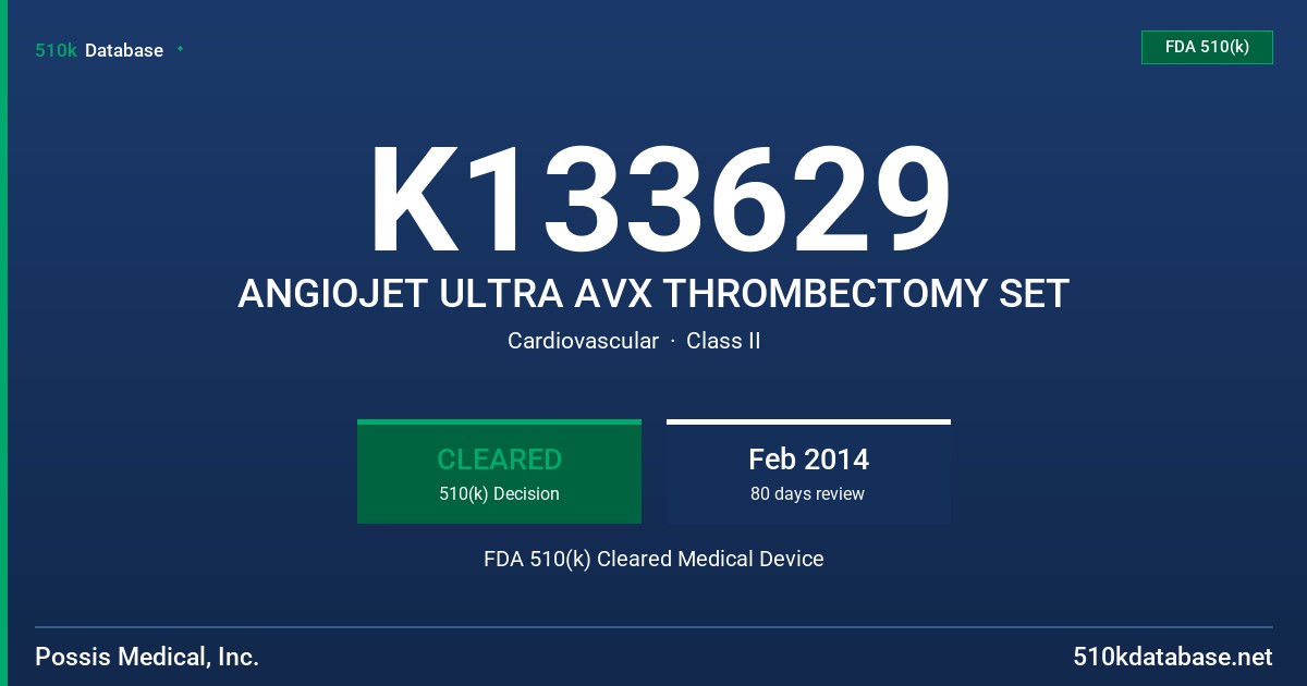 K133629 ANGIOJET ULTRA AVX THROMBECTOMY SET FDA 510(k) Cleared Medical Device