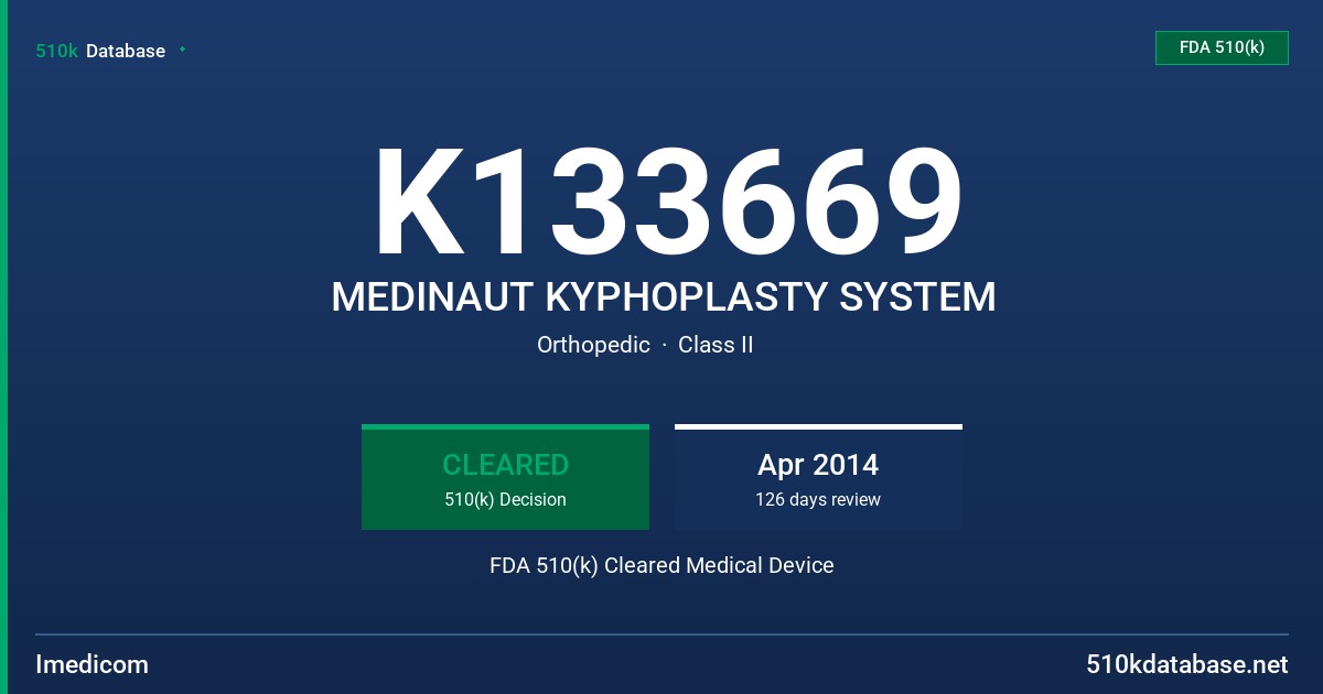 K133669 MEDINAUT KYPHOPLASTY SYSTEM FDA 510(k) Cleared Medical Device