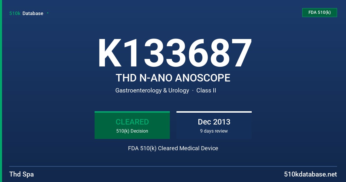 K133687 THD N-ANO ANOSCOPE FDA 510(k) Cleared Medical Device