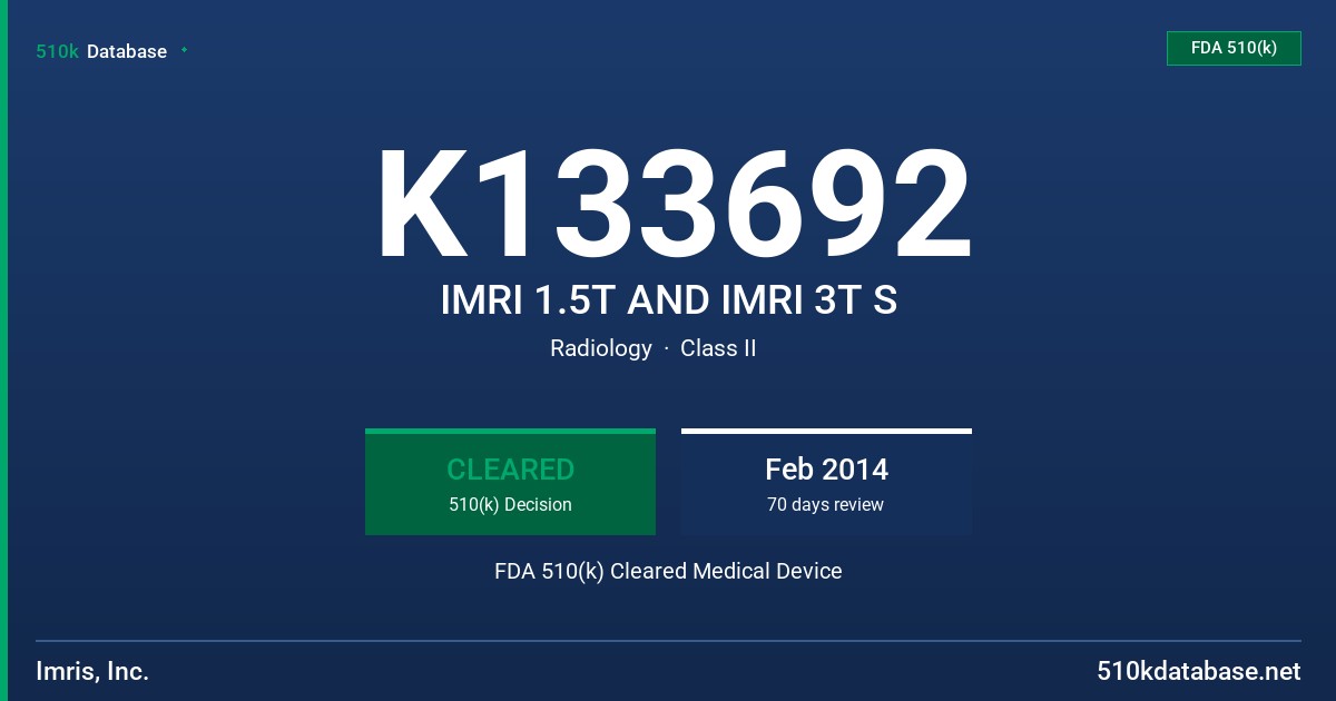 K133692 IMRI 1.5T AND IMRI 3T S FDA 510(k) Cleared Medical Device
