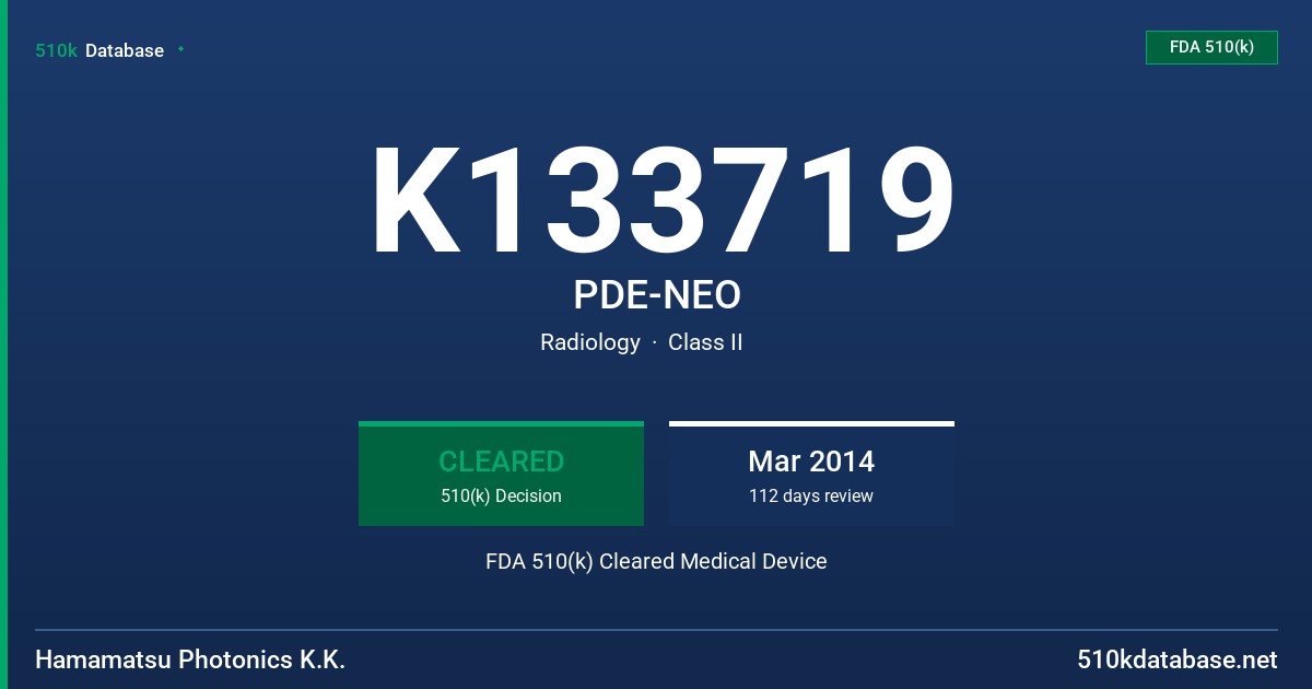 K133719 PDE-NEO FDA 510(k) Cleared Medical Device
