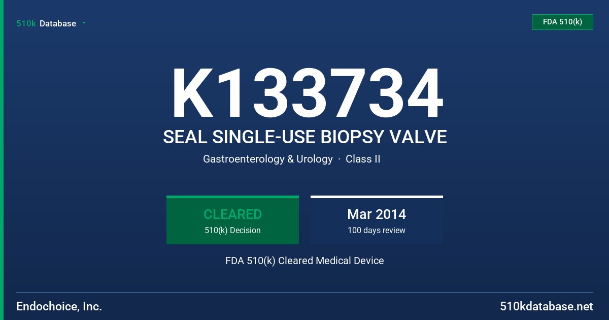 K133734 SEAL SINGLE-USE BIOPSY VALVE FDA 510(k) Cleared Medical Device