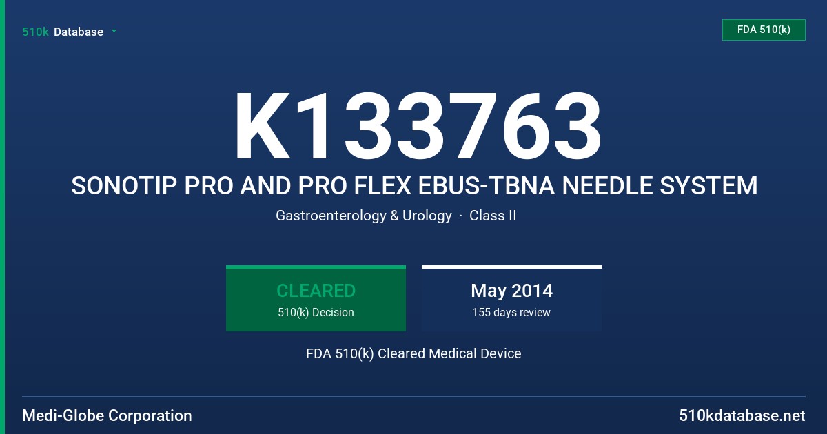K133763 SONOTIP PRO AND PRO FLEX EBUS-TBNA NEEDLE SYSTEM FDA 510(k) Cleared Medical Device