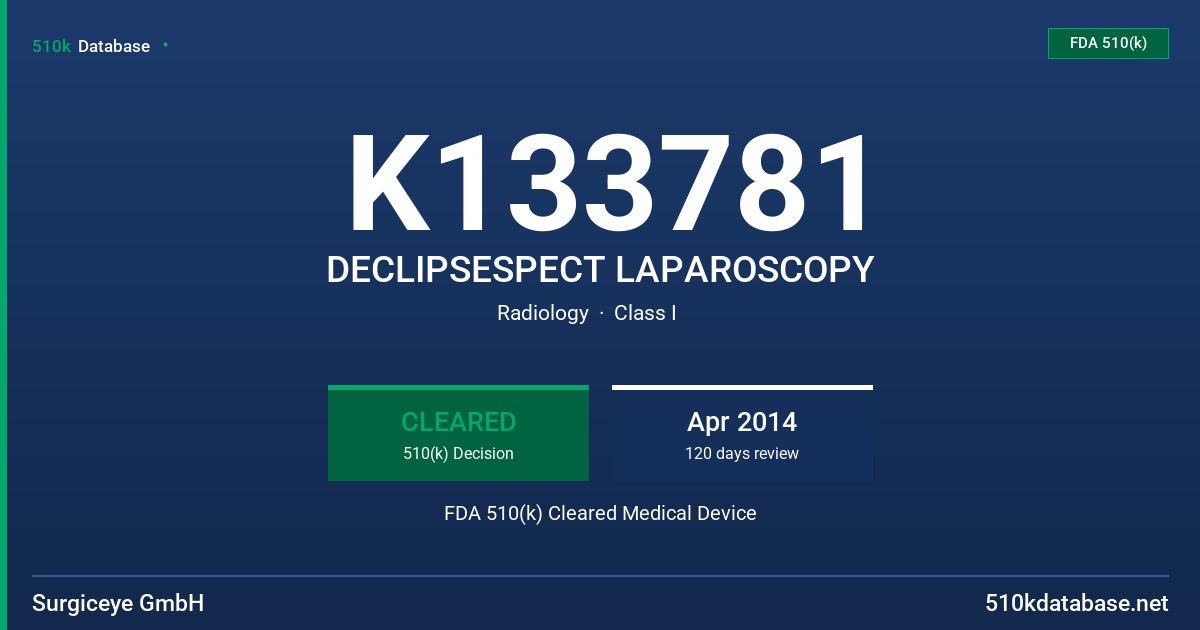 K133781 DECLIPSESPECT LAPAROSCOPY FDA 510(k) Cleared Medical Device