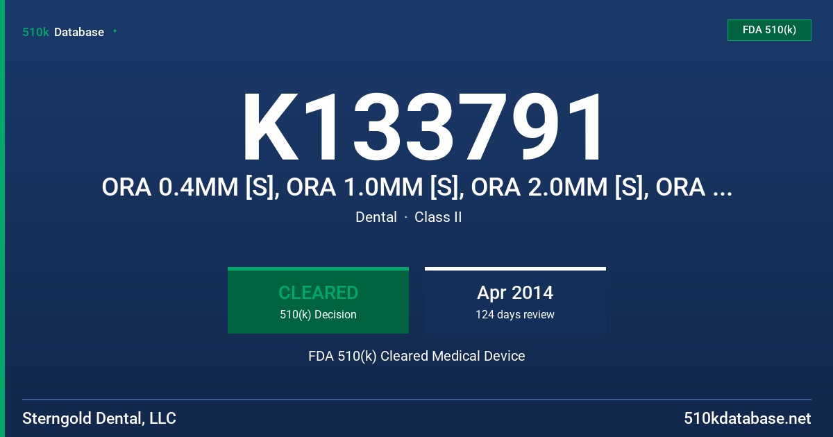 K133791 ORA 0.4MM [S], ORA 1.0MM [S], ORA 2.0MM [S], ORA 3.0MM [S], ORA 4.0MM [S] FDA 510(k) Cleared Medical Device