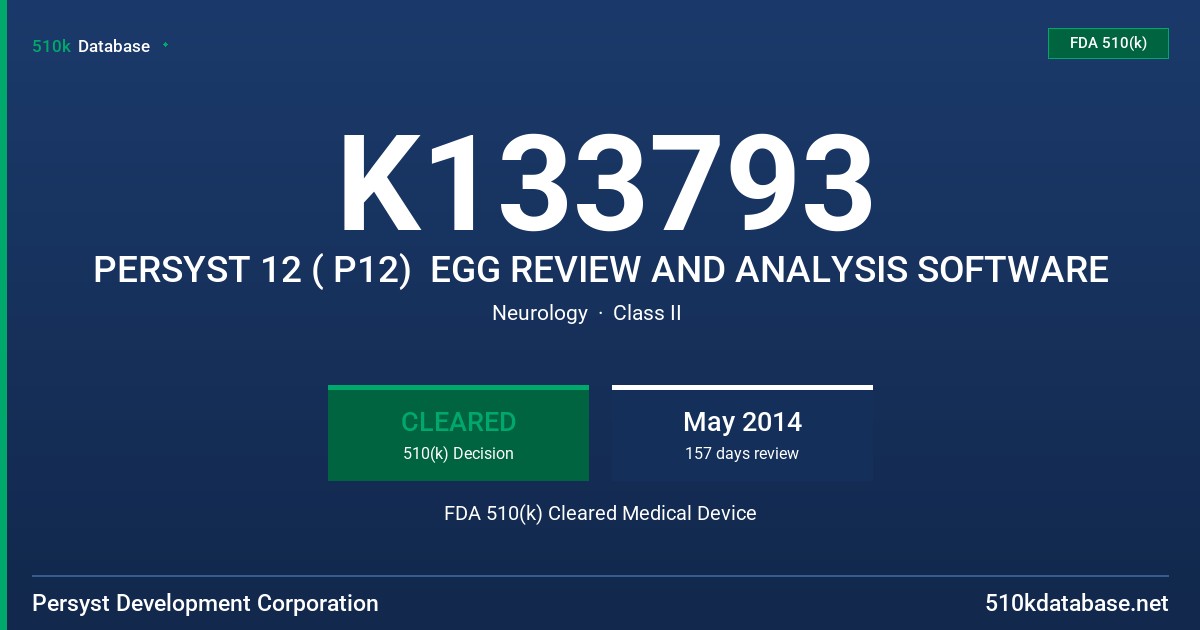 K133793 PERSYST 12 ( P12)  EGG REVIEW AND ANALYSIS SOFTWARE FDA 510(k) Cleared Medical Device