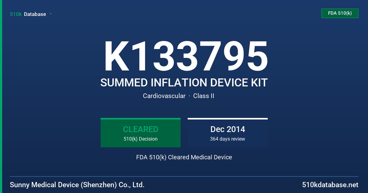 K133795 SUMMED INFLATION DEVICE KIT FDA 510(k) Cleared Medical Device