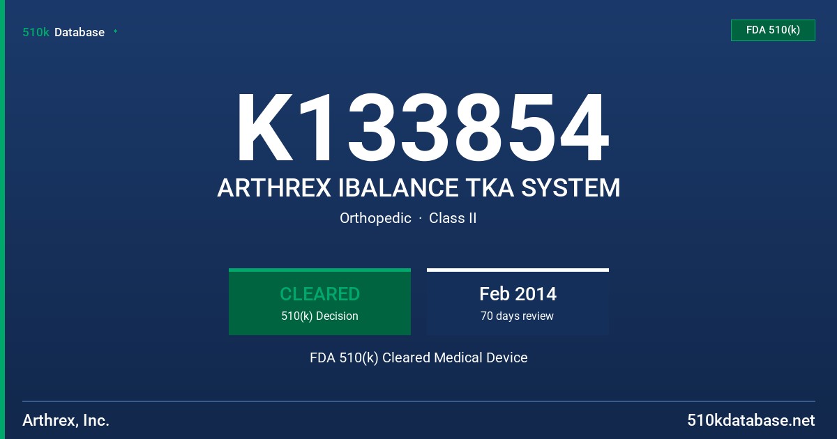 K133854 ARTHREX IBALANCE TKA SYSTEM FDA 510(k) Cleared Medical Device