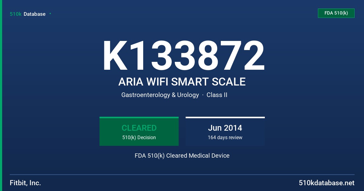 K133872 ARIA WIFI SMART SCALE FDA 510(k) Cleared Medical Device