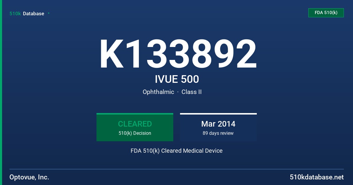 K133892 IVUE 500 FDA 510(k) Cleared Medical Device
