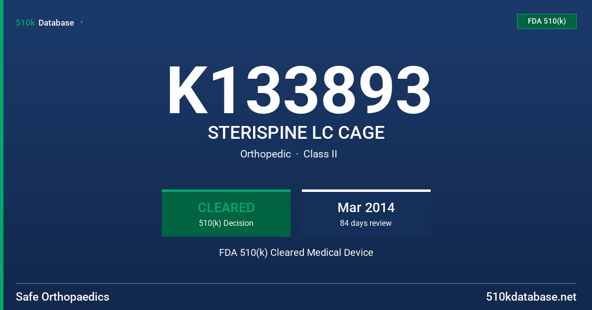 K133893 STERISPINE LC CAGE FDA 510(k) Cleared Medical Device