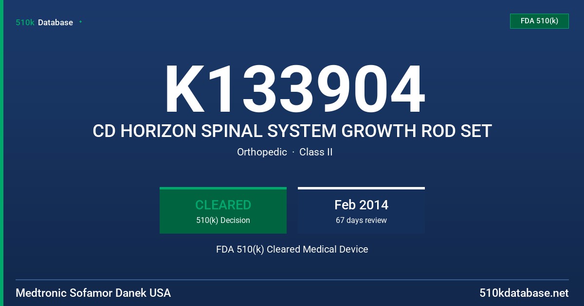 K133904 CD HORIZON SPINAL SYSTEM GROWTH ROD SET FDA 510(k) Cleared Medical Device