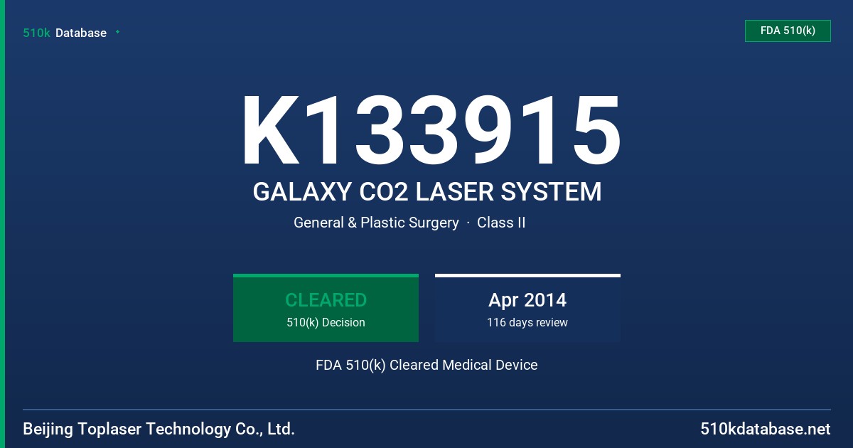 K133915 GALAXY CO2 LASER SYSTEM FDA 510(k) Cleared Medical Device