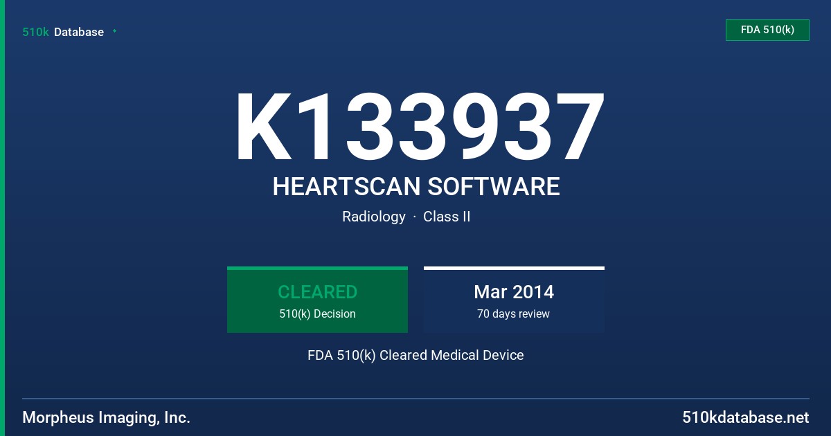 K133937 HEARTSCAN SOFTWARE FDA 510(k) Cleared Medical Device