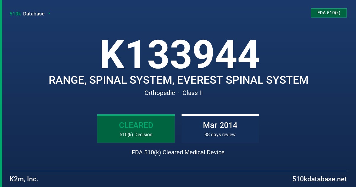 K133944 RANGE, SPINAL SYSTEM, EVEREST SPINAL SYSTEM FDA 510(k) Cleared Medical Device