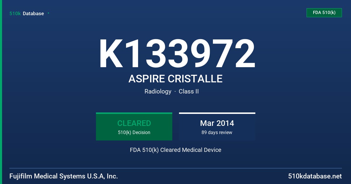 K133972 ASPIRE CRISTALLE FDA 510(k) Cleared Medical Device