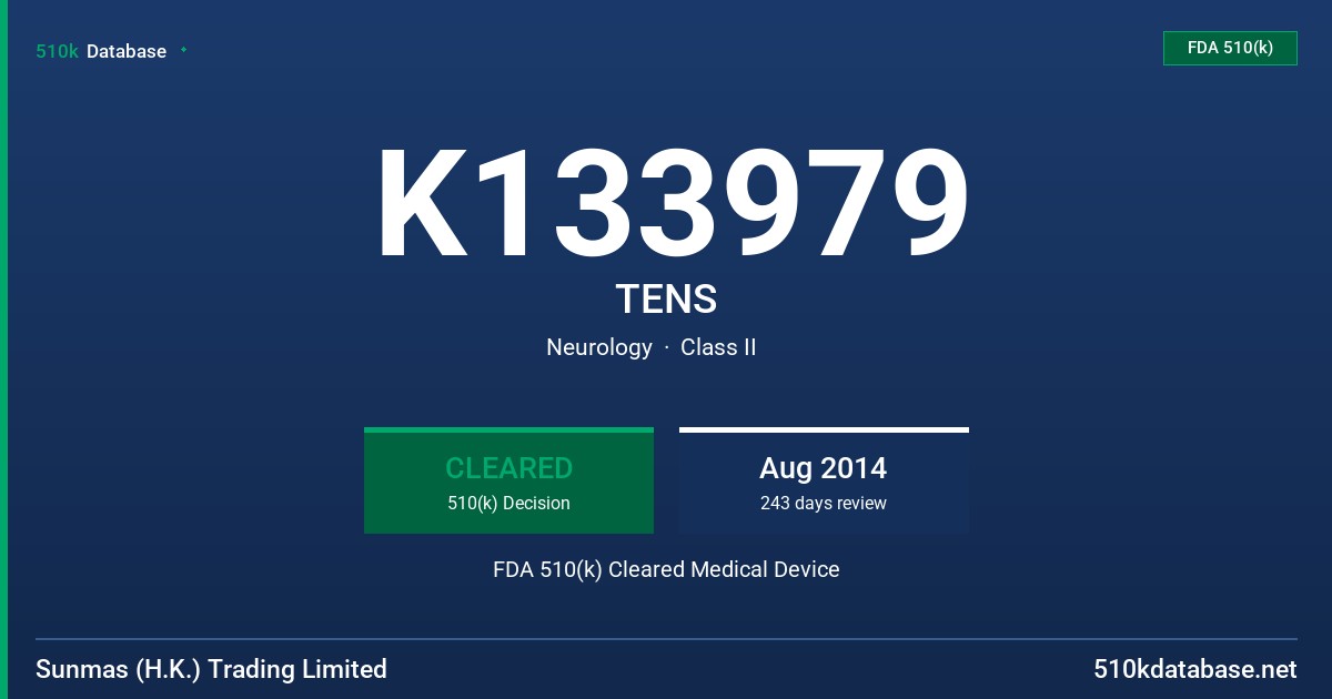 K133979 TENS FDA 510(k) Cleared Medical Device