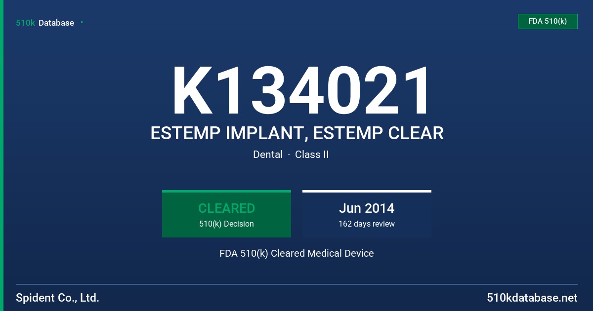 K134021 ESTEMP IMPLANT, ESTEMP CLEAR FDA 510(k) Cleared Medical Device