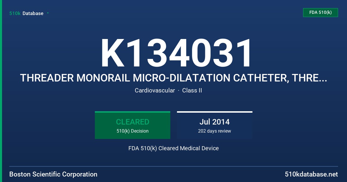 K134031 THREADER MONORAIL MICRO-DILATATION CATHETER, THREADER OVER-THE-WIRE MICRO-DILATATION CATHETER FDA 510(k) Cleared Medical Device