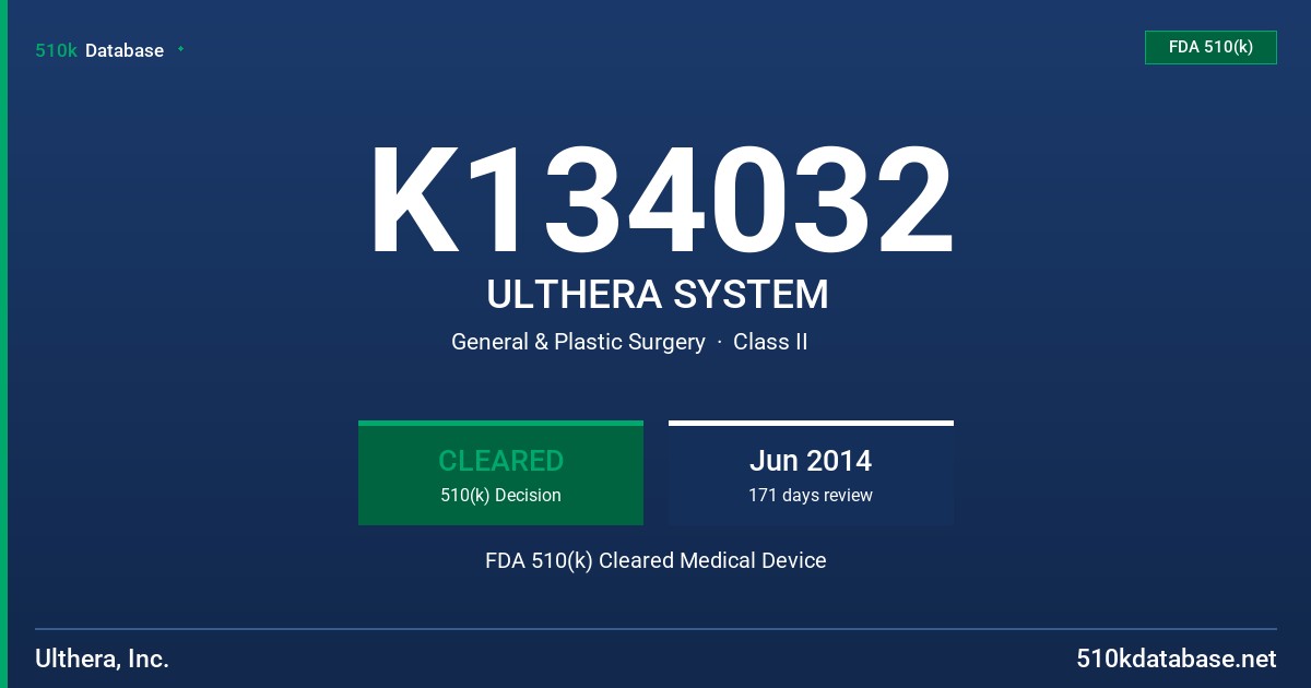 K134032 ULTHERA SYSTEM FDA 510(k) Cleared Medical Device