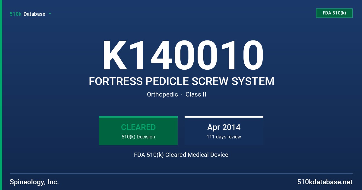 K140010 FORTRESS PEDICLE SCREW SYSTEM FDA 510(k) Cleared Medical Device