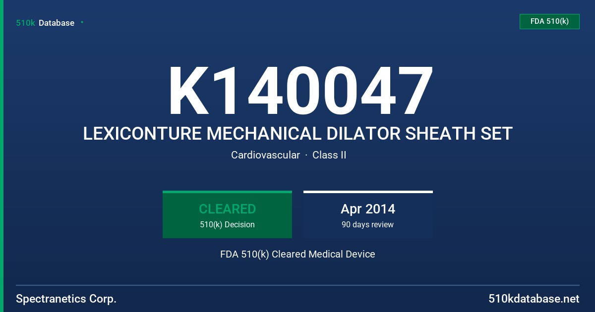 K140047 LEXICONTURE MECHANICAL DILATOR SHEATH SET FDA 510(k) Cleared Medical Device