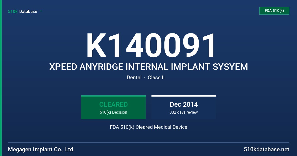 K140091 XPEED ANYRIDGE INTERNAL IMPLANT SYSYEM FDA 510(k) Cleared Medical Device