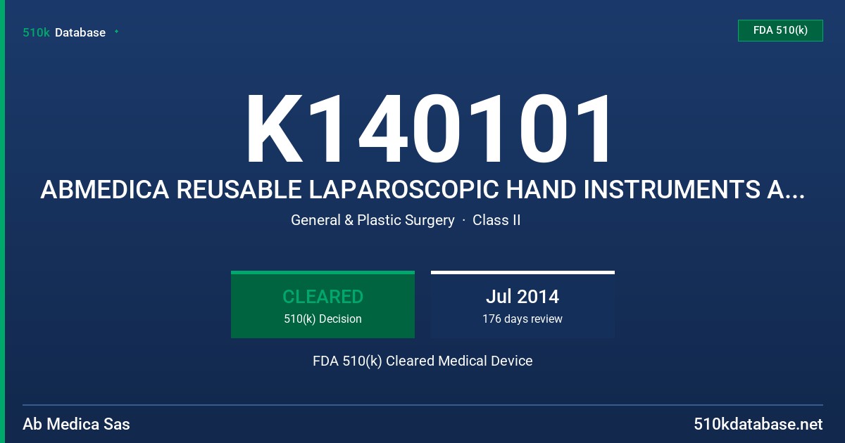 K140101 ABMEDICA REUSABLE LAPAROSCOPIC HAND INSTRUMENTS AND TROCARS FDA 510(k) Cleared Medical Device