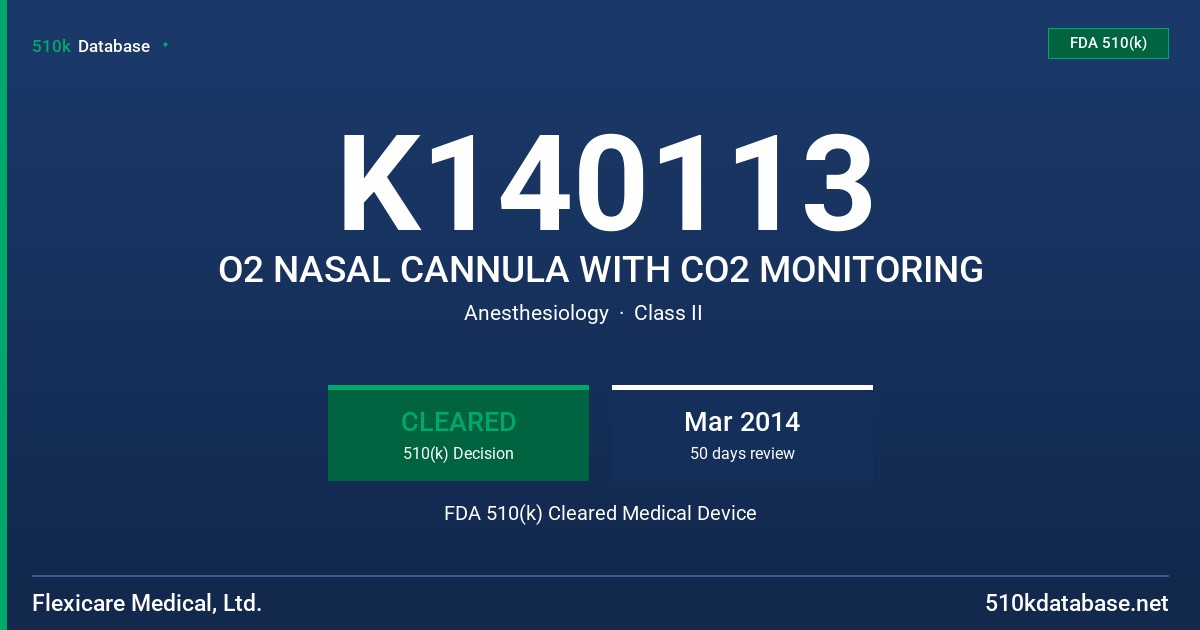 K140113 O2 NASAL CANNULA WITH CO2 MONITORING FDA 510(k) Cleared Medical Device