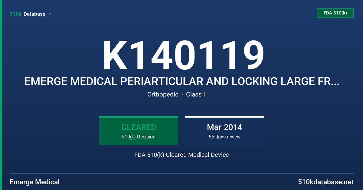 K140119 EMERGE MEDICAL PERIARTICULAR AND LOCKING LARGE FRAGMENT SYSTEM FDA 510(k) Cleared Medical Device