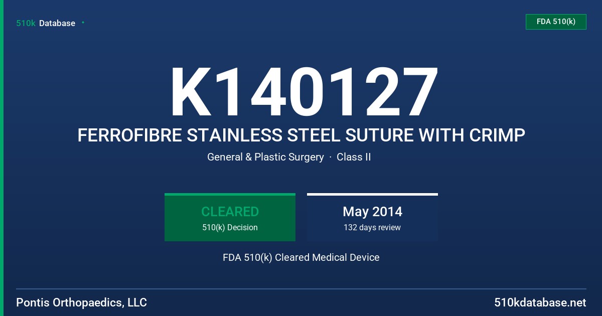 K140127 FERROFIBRE STAINLESS STEEL SUTURE WITH CRIMP FDA 510(k) Cleared Medical Device