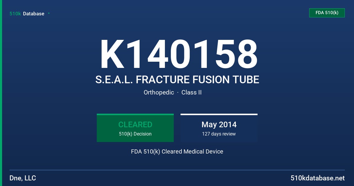 K140158 S.E.A.L. FRACTURE FUSION TUBE FDA 510(k) Cleared Medical Device