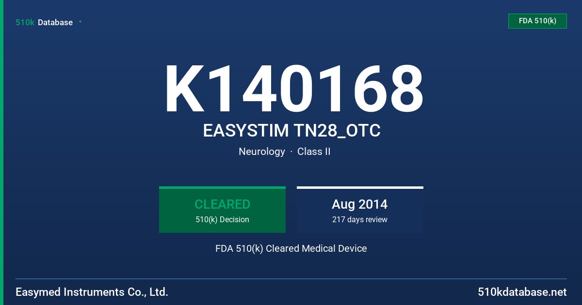 K140168 EASYSTIM TN28_OTC FDA 510(k) Cleared Medical Device