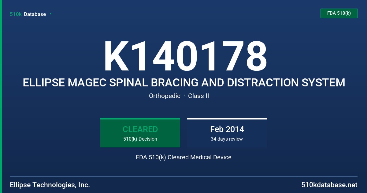 K140178 ELLIPSE MAGEC SPINAL BRACING AND DISTRACTION SYSTEM FDA 510(k) Cleared Medical Device