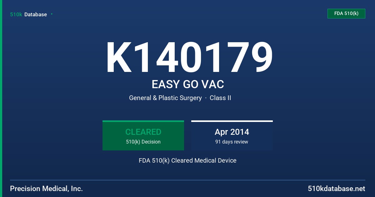 K140179 EASY GO VAC FDA 510(k) Cleared Medical Device