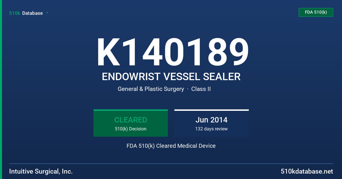 K140189 ENDOWRIST VESSEL SEALER FDA 510(k) Cleared Medical Device