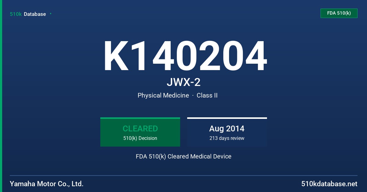 K140204 JWX-2 FDA 510(k) Cleared Medical Device