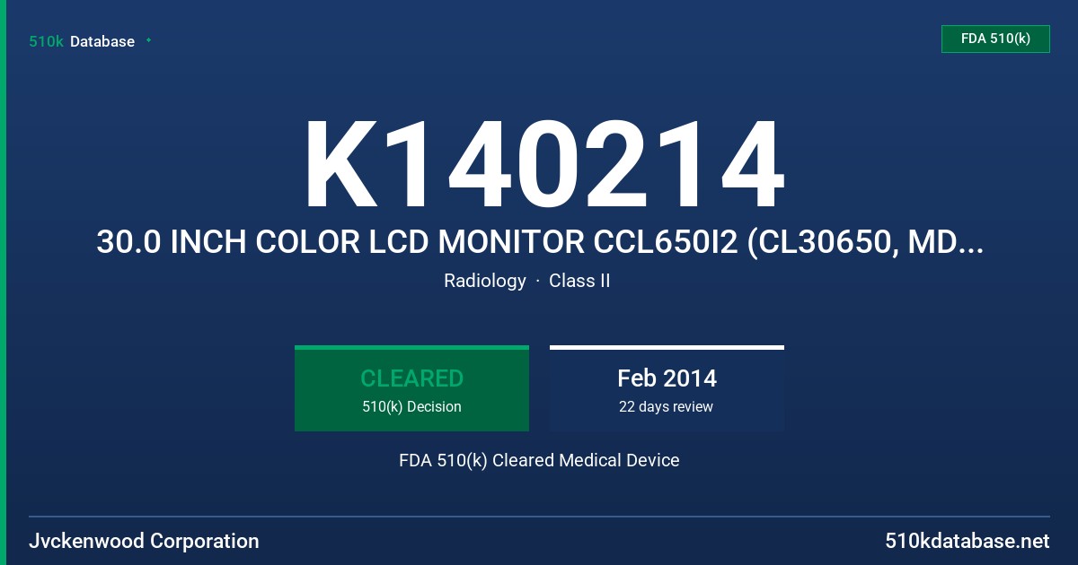 K140214 30.0 INCH COLOR LCD MONITOR CCL650I2 (CL30650, MD302C6) FDA 510(k) Cleared Medical Device