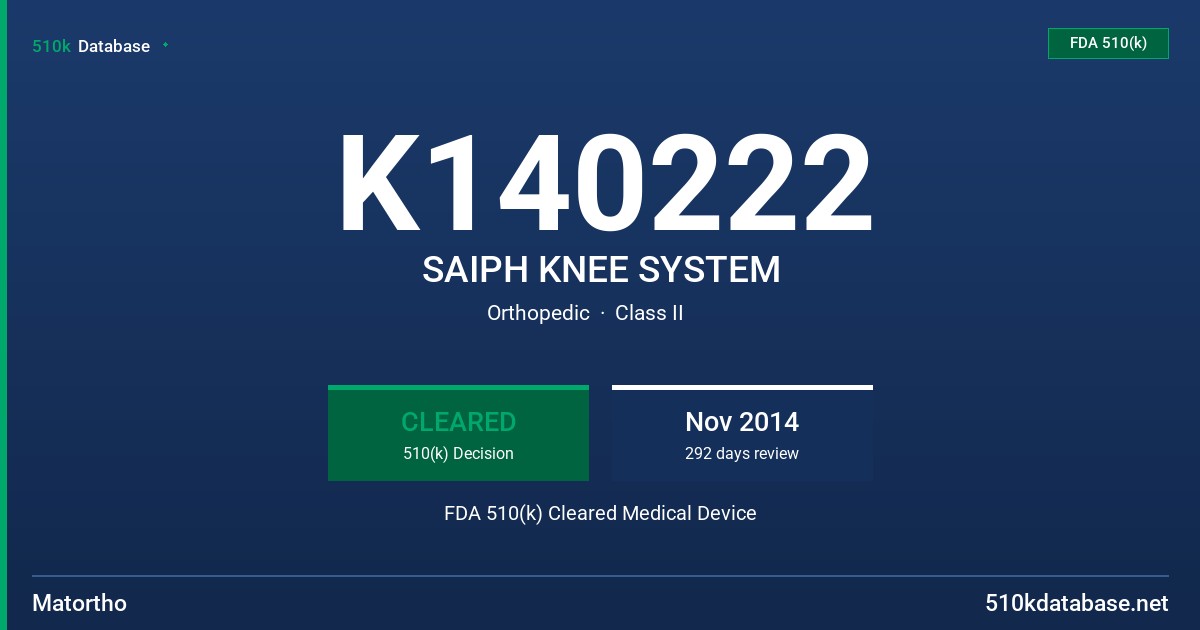 K140222 SAIPH KNEE SYSTEM FDA 510(k) Cleared Medical Device