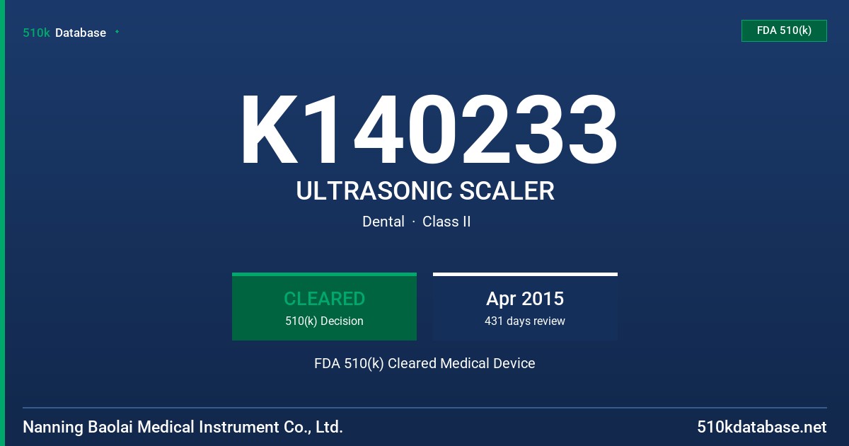 K140233 ULTRASONIC SCALER FDA 510(k) Cleared Medical Device
